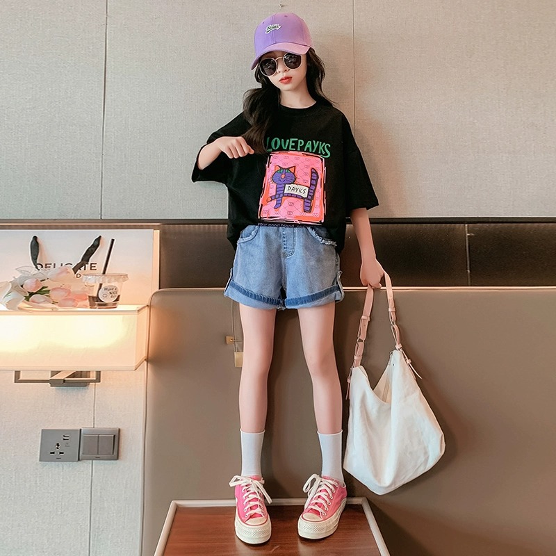 女童短袖t恤夏装2025新款洋气儿童装薄款上衣T女孩大童夏季打底衫