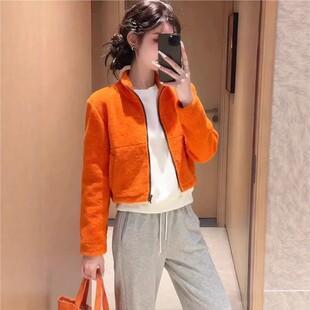 2025秋冬新款橙色立领百搭短外套女高级感时尚洋气小个子上衣外套