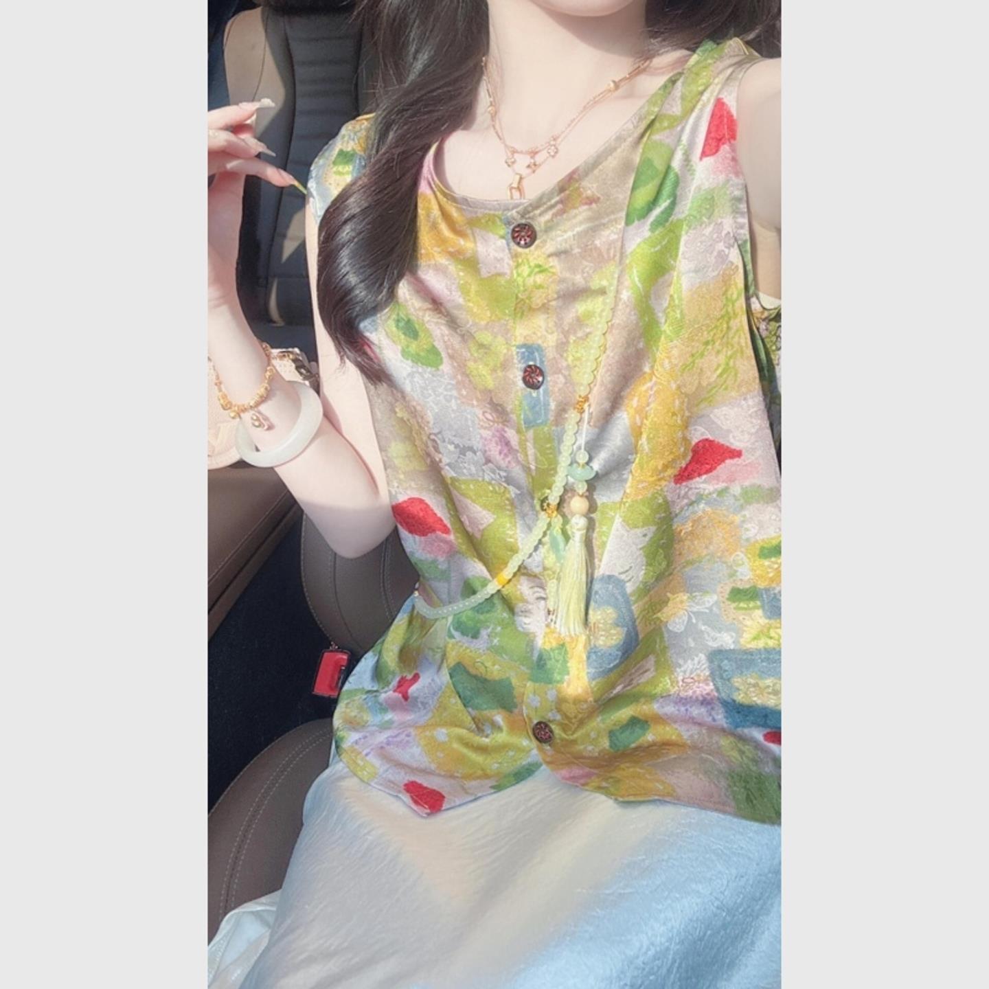 新中式女装彩色圆领印花无