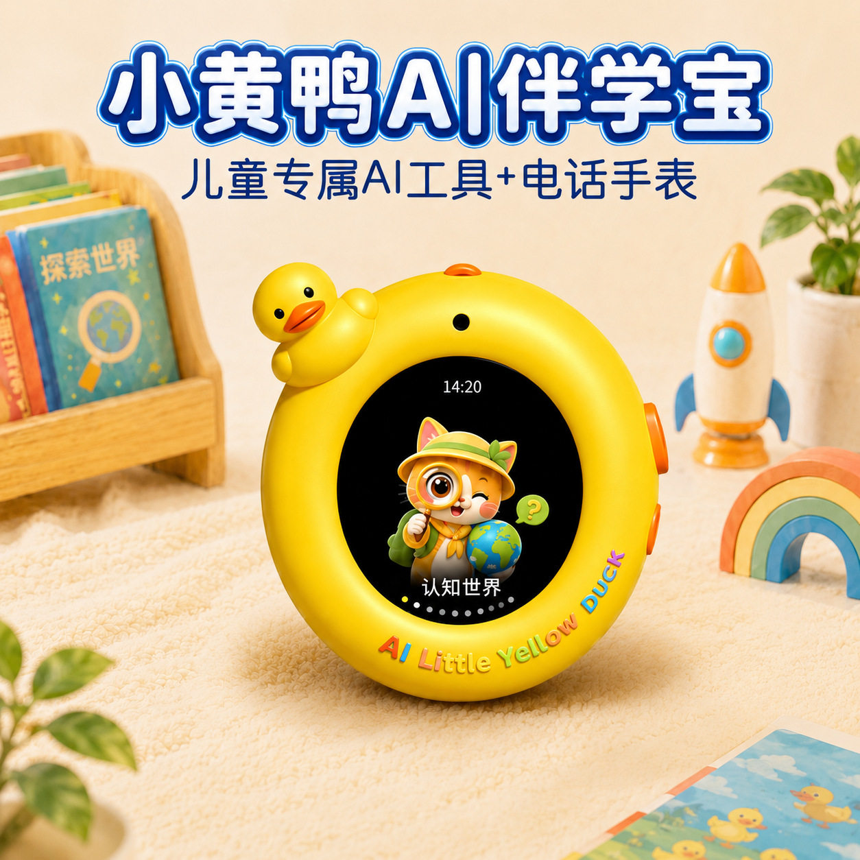小黄鸭AI伴学宝儿童电话手表可通话定位英语口语陪练机AI智能玩具