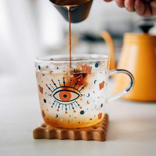半宅大容量茶水杯耐热玻璃杯家用早餐果汁牛奶杯带刻度咖啡马克杯