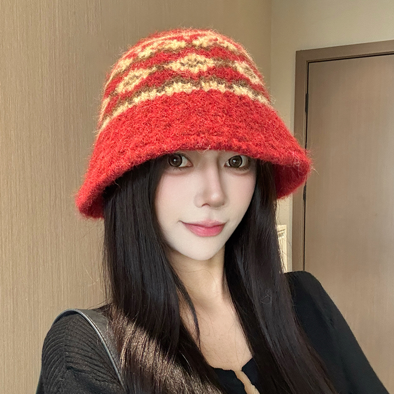 针织毛线帽女秋冬季保暖防寒渔夫