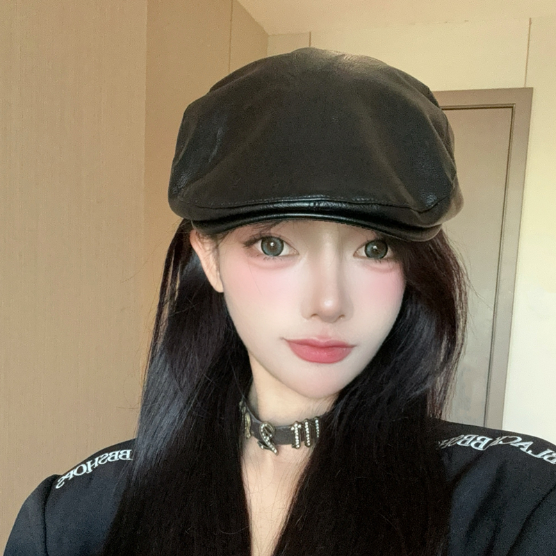 皮质前进帽遮脸显脸小反戴贝雷帽
