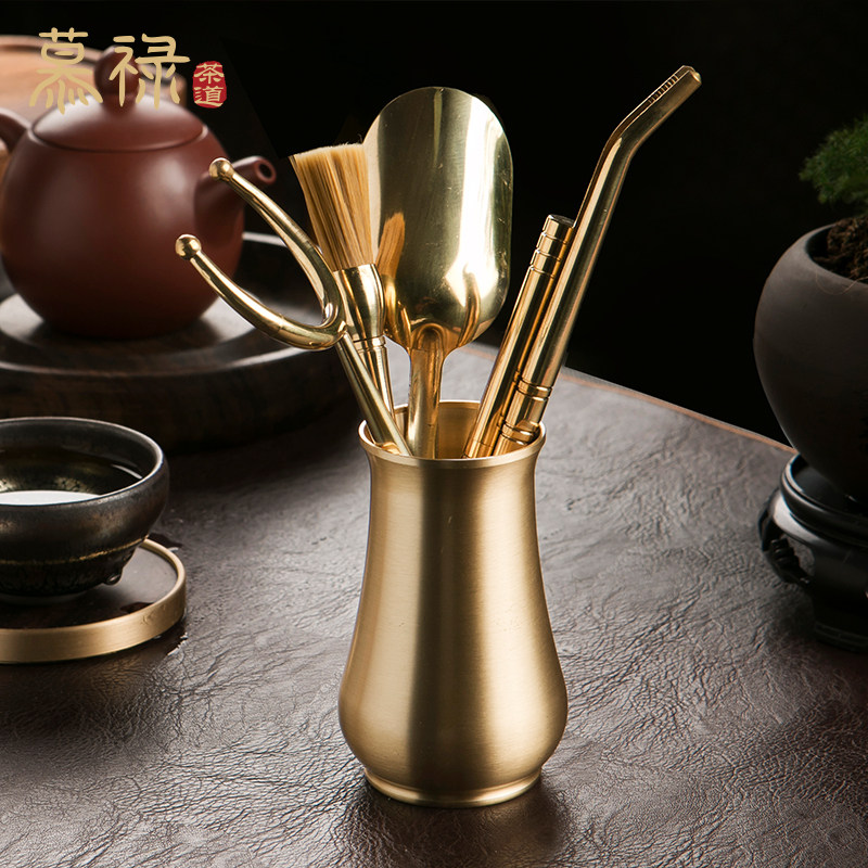 纯黄铜茶道六君子套装茶具配件高档泡茶铜制茶夹茶刀镊子6君子