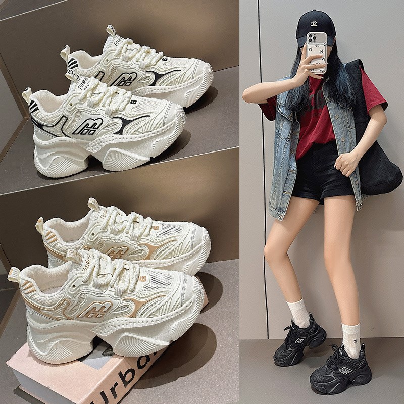 厚底老爹鞋女2025夏季r新款7cm简约网面透气小个子减震轻便运动鞋