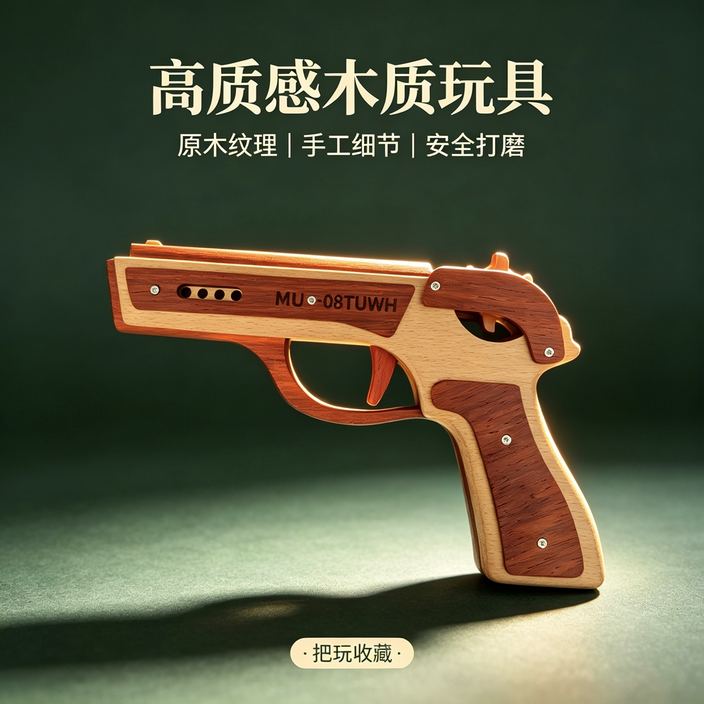 实木玩具手枪连发皮筋安全打磨
