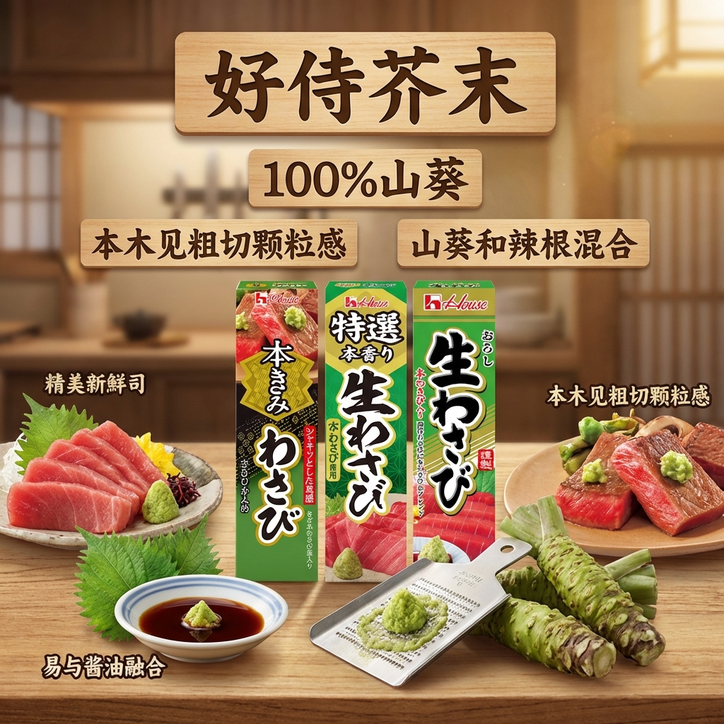 日本进口好侍芥末高级精选普通推荐粗颗粒山葵寿司生鱼片日本料理图片