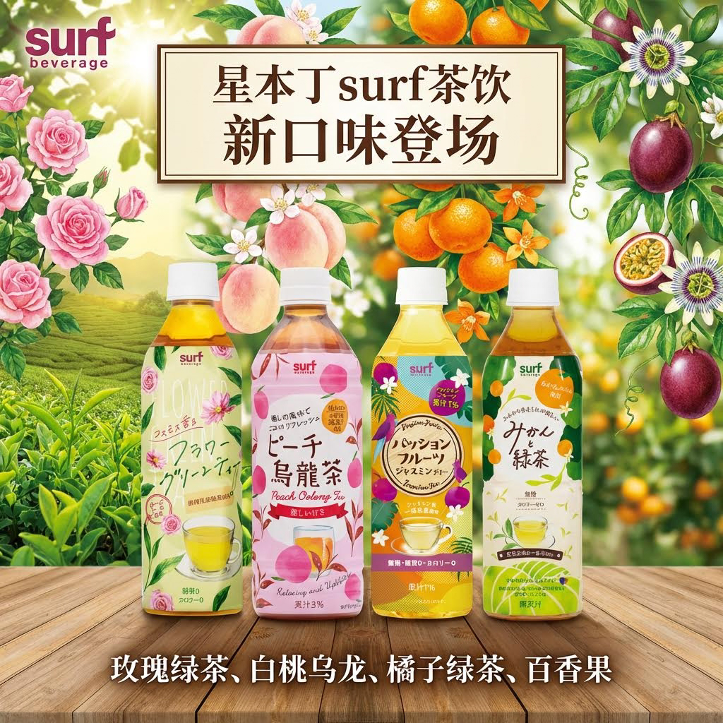日本茶星本丁进口surf无糖饮料玉米须麝香晴王葡萄绿茶味500ml