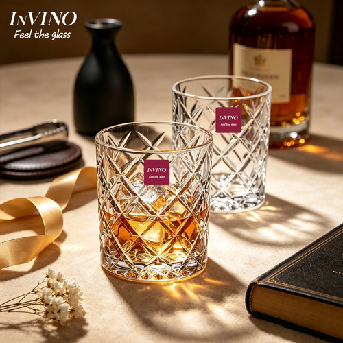 invino复古刻花威士忌酒杯