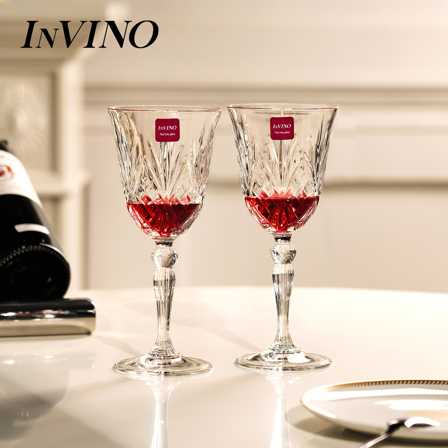 InVINO意大利原装进口水晶红酒杯刻花玻璃杯高脚酒杯家用送礼套装