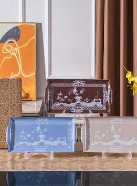 基诺里中式青花瓷陶瓷长方圆盘餐具装饰盘青花鸟图案摆盘釉中彩