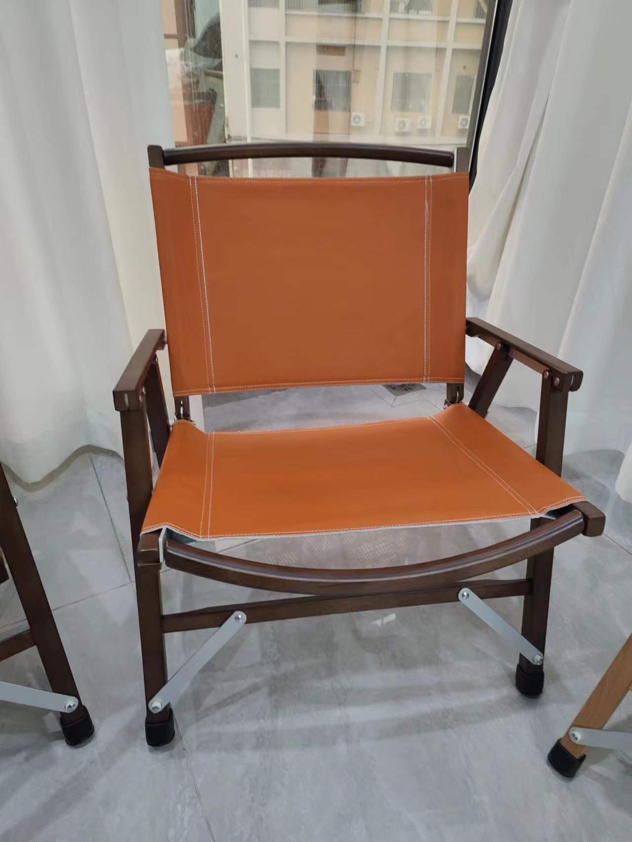 马毛折叠椅户外高级实木拆卸便携式克米特露营椅牛皮椅导演钓鱼椅