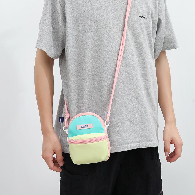 多巴胺撞色斜挎包旅游儿童轻便包潮流大容量钥匙收纳包迷你零钱包