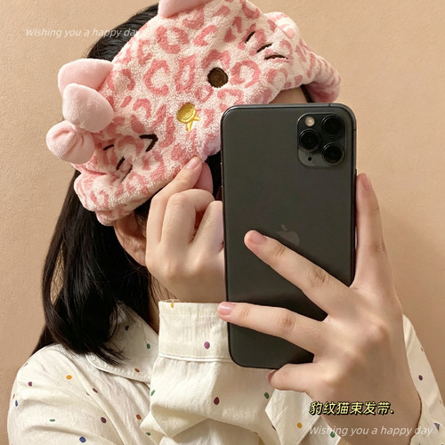 卡通珊瑚绒束发带萌趣立体卡通头束发带日常元气可爱发饰豹纹女生