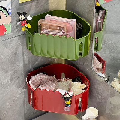 复古吸盘收纳筐卫生间置物架多功能免打孔大容量浴室洗漱台收纳架
