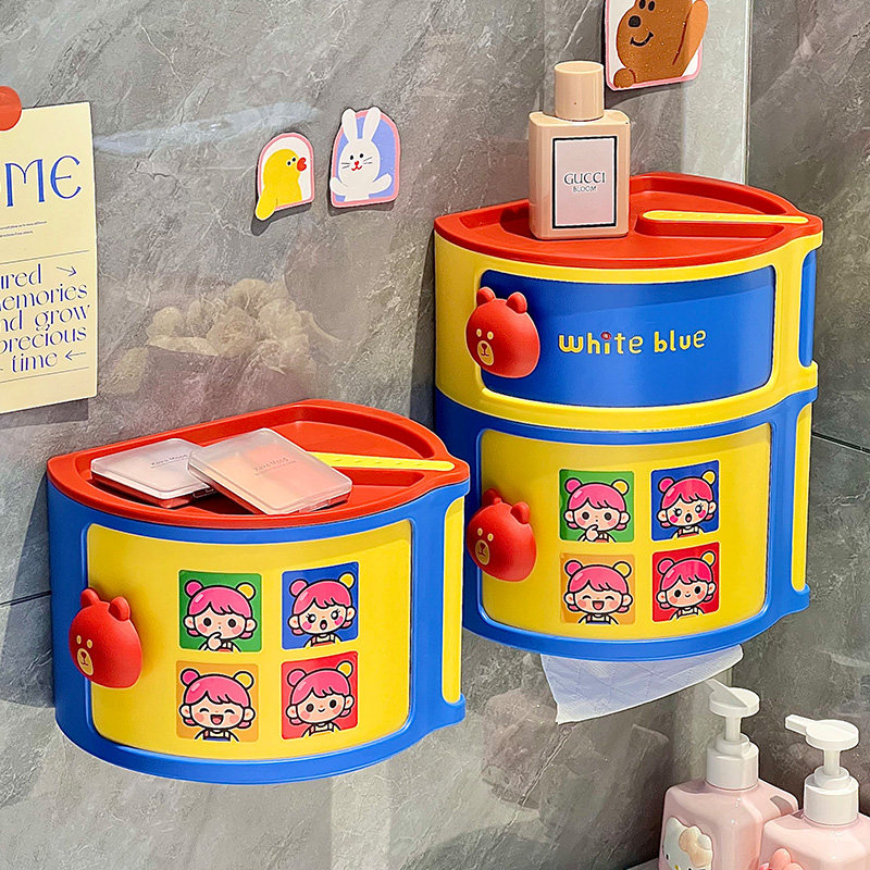 卫生间厕纸盒浴室壁挂式纸巾盒防水收纳盒卫生纸多巴胺创意置物架