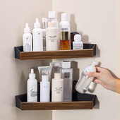 原木风浴室置物架免打孔壁挂厕所洗漱台化妆品收纳墙上沥水收纳架