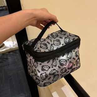 大容量kitty网纱植绒盒子化妆包可手提便携外出洗漱包刷子收纳包