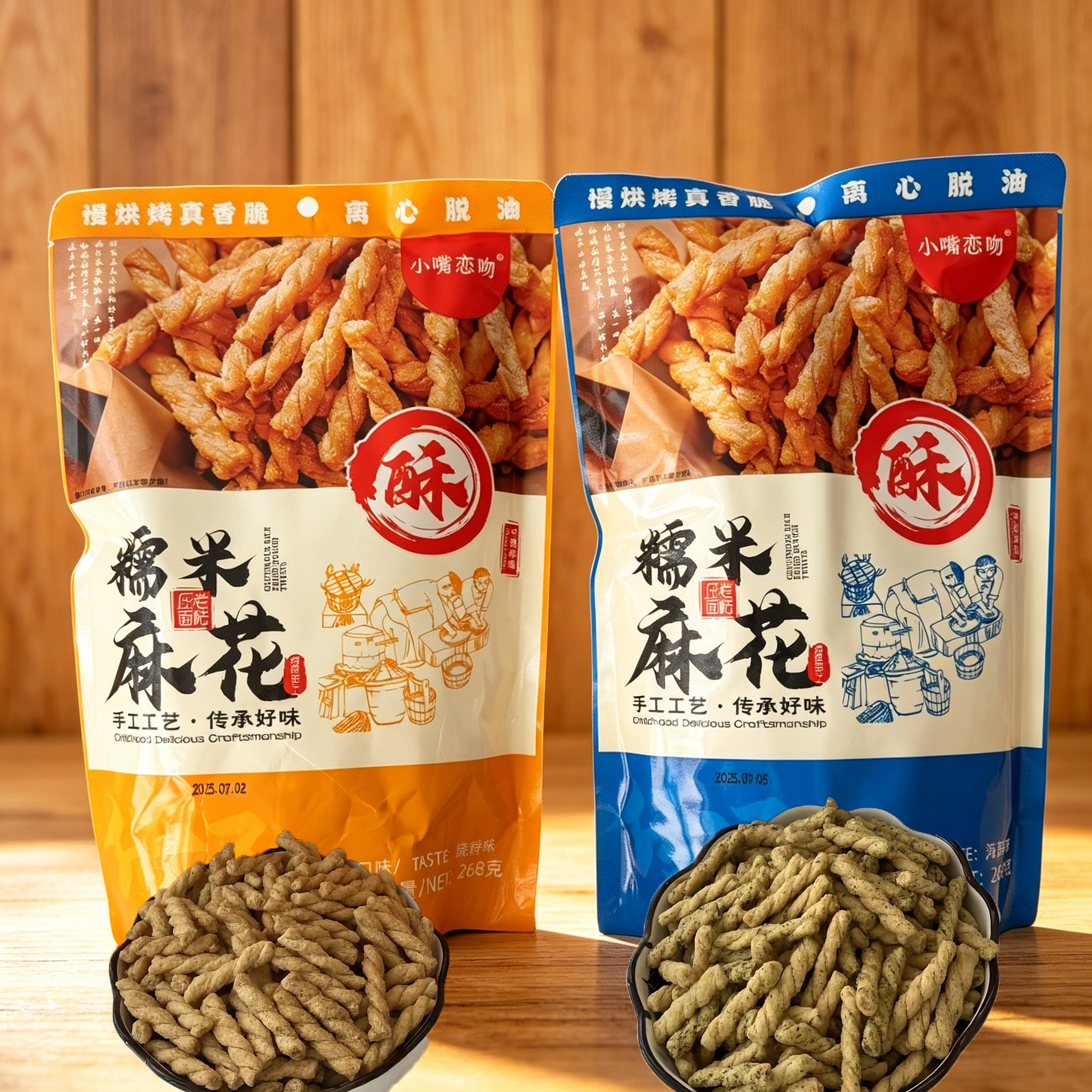小嘴恋吻小麻花零食烧烤味海苔味手工糯米小麻花烘焙袋装休闲小吃