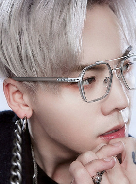 男新潮时尚双梁眼镜架装饰平光镜方框明星款配近视变色眼镜k0039