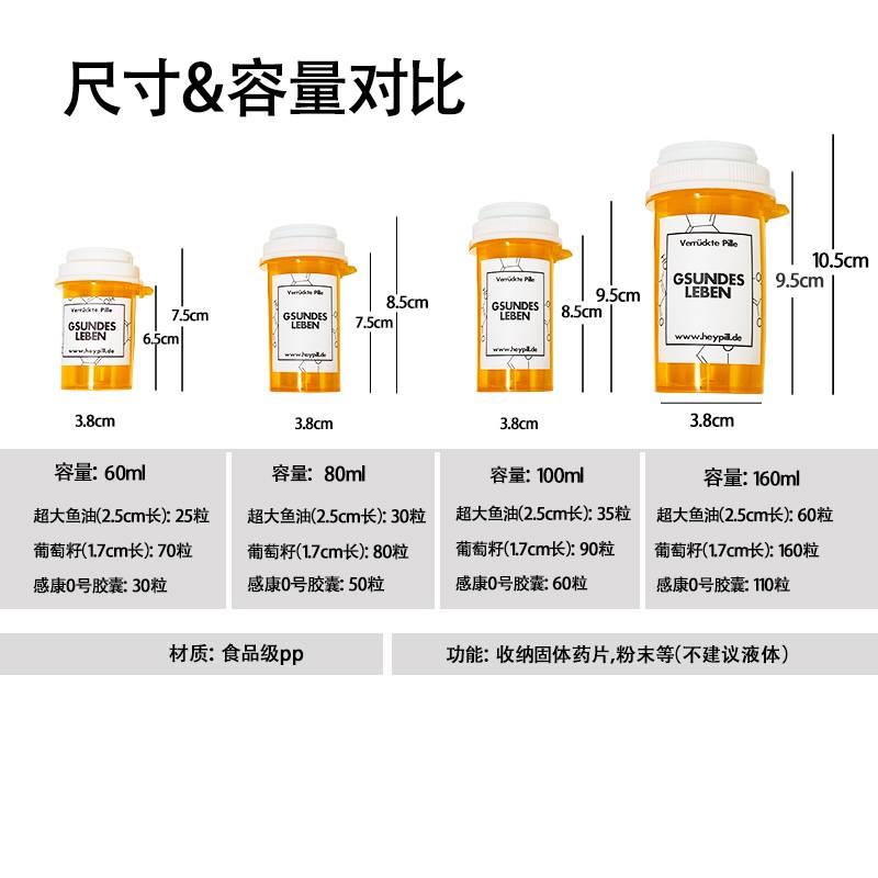 美剧药瓶空瓶替换药盒便携密封80ml食品级大容量药物收纳封口垫片