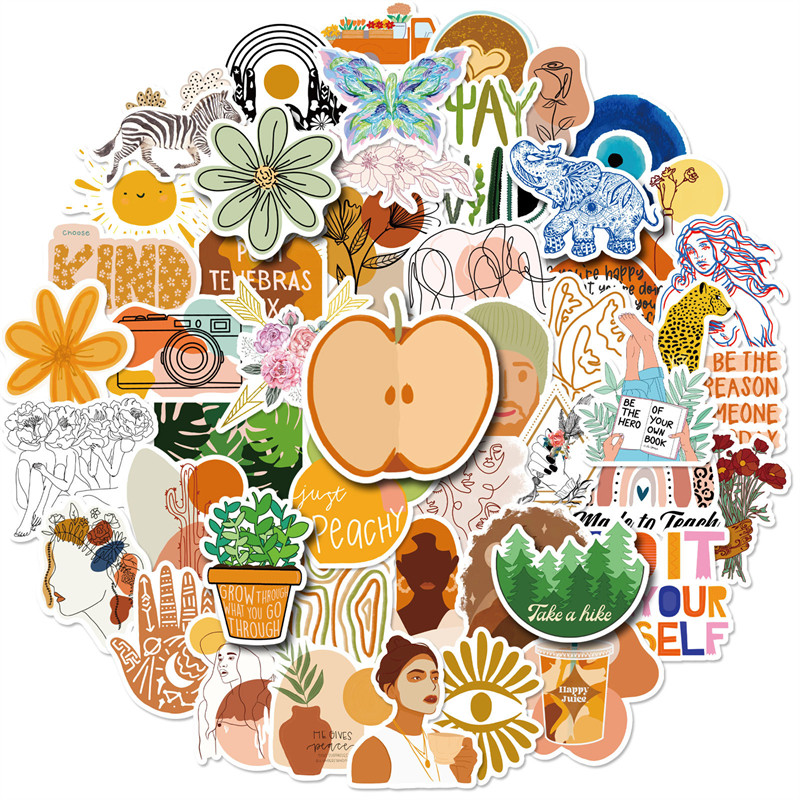 50张boho风系列贴画手绘艺术画颓废派文化人亚马逊双视平板笔记本电脑