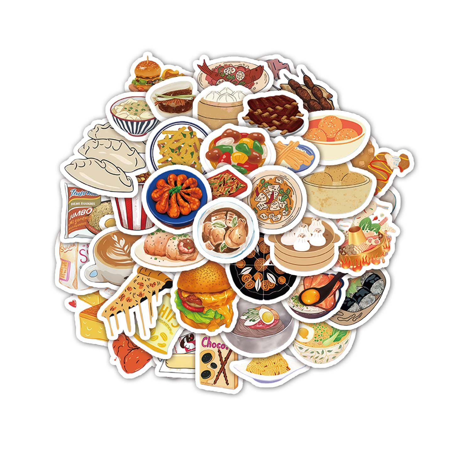 40张中国传统美食菜肴图片贴纸西餐文化卡通贴画装饰收纳箱橱窗贴