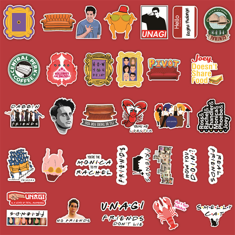 34张老友记复古怀旧文字个性装饰贴画手账充电宝日记本水杯手机电动车