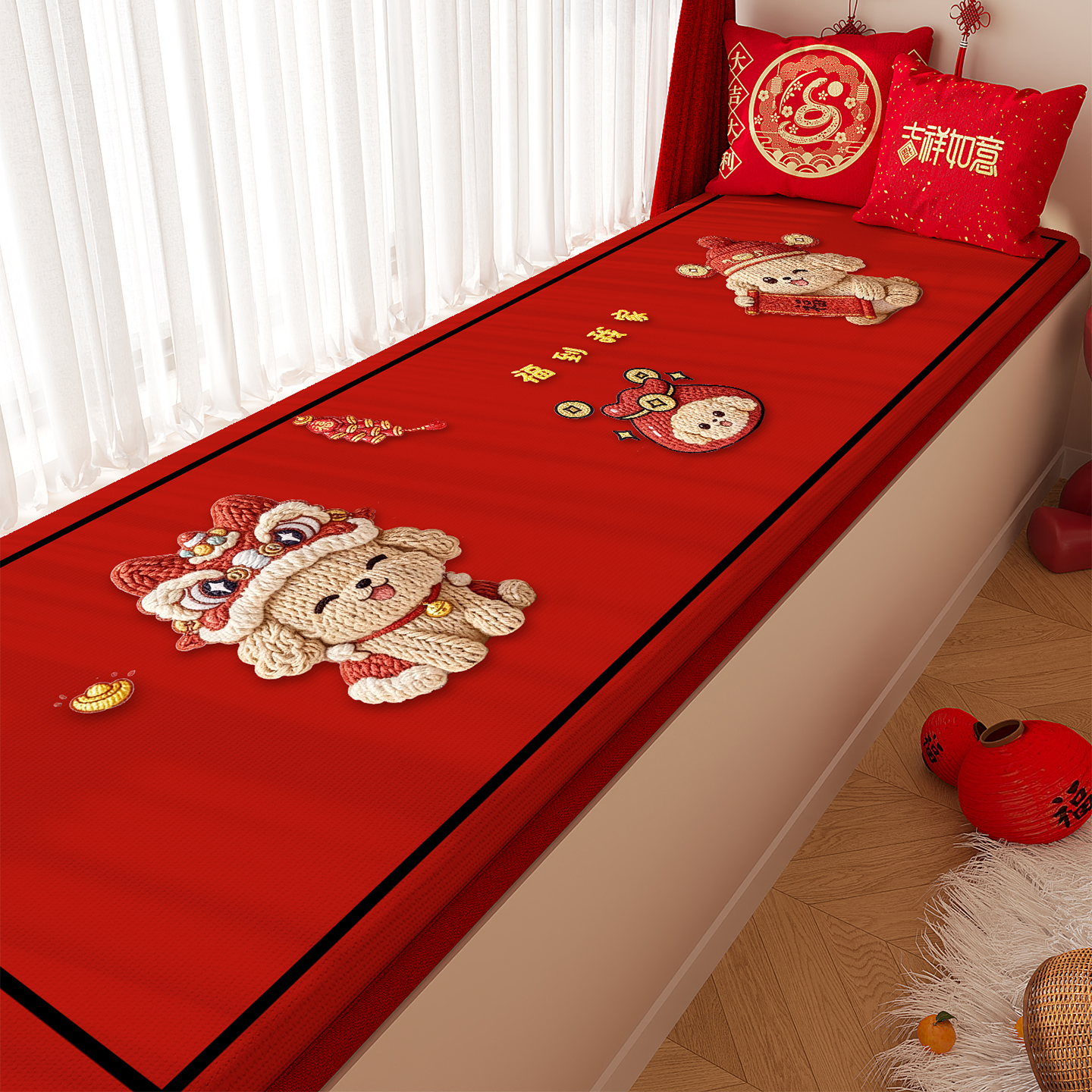 新年卡通飘窗垫窗台垫子四季通用