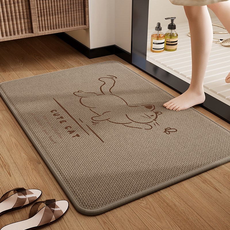 亚麻编织浴室防滑脚垫卫生间吸水