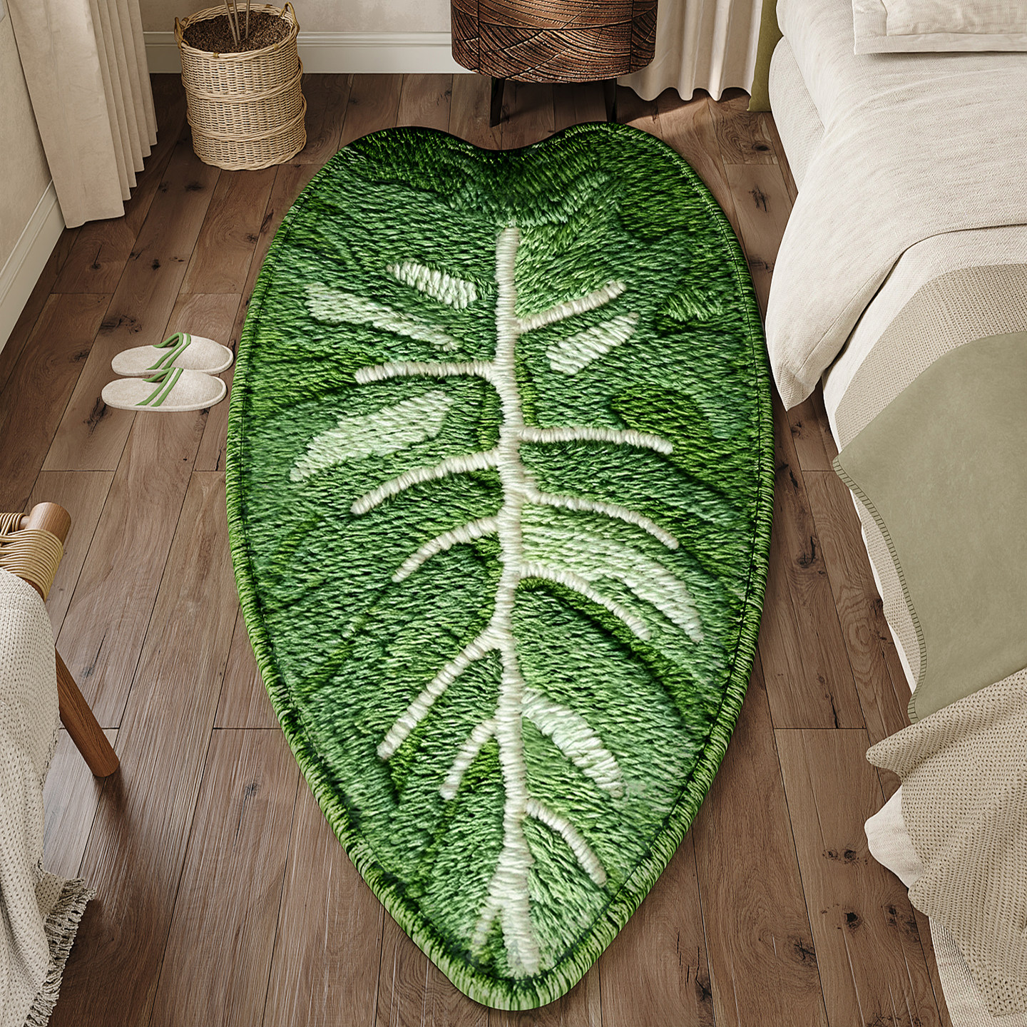 绿色创意艺术卧室床边毯现代简约防水防污主卧床尾房间地毯免打理,居家布艺,床边毯,淘宝优惠券,粉丝福利购,淘宝优惠卷