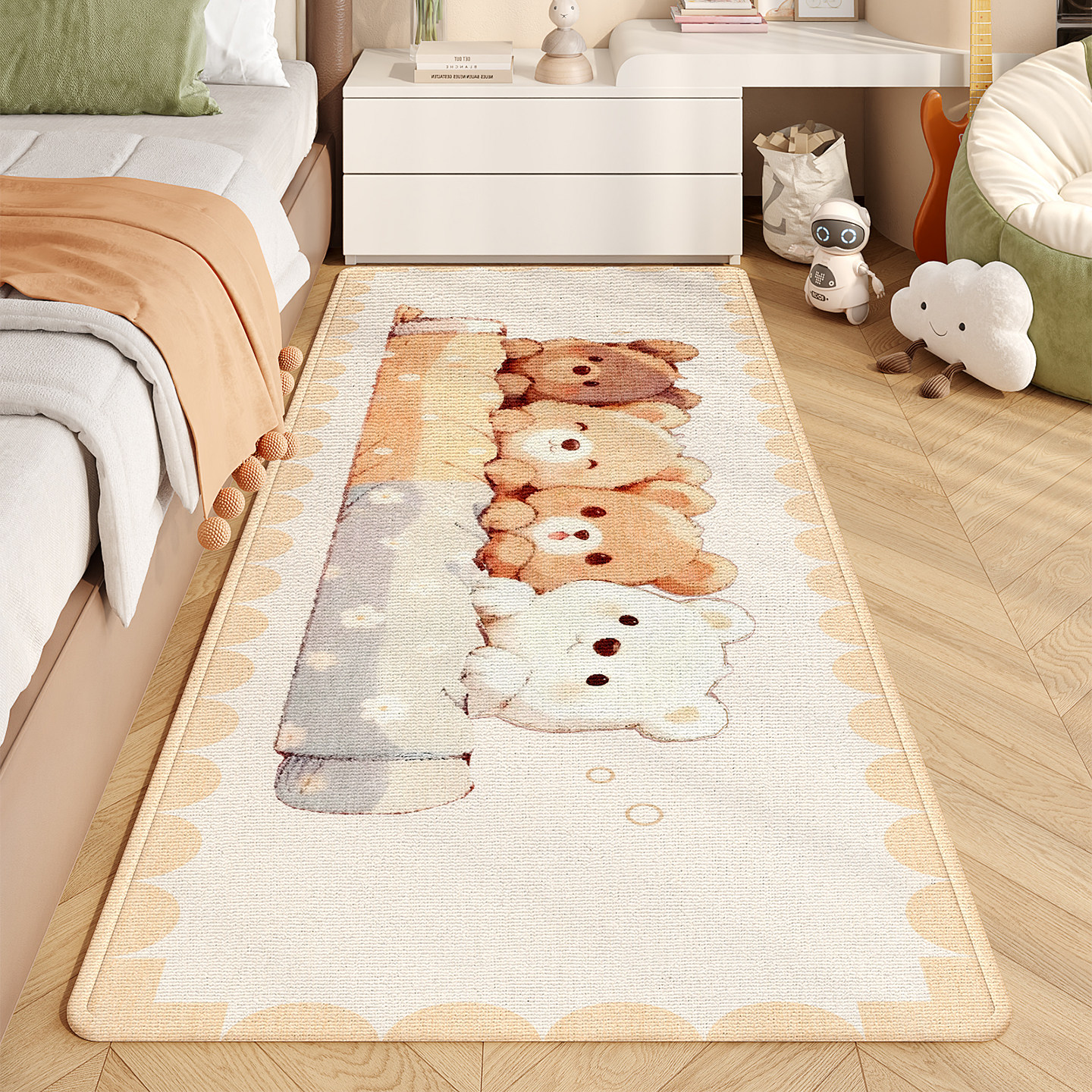 萌系小熊床边地毯卧室冬天儿童地毯卡通男女孩房间加厚长条地垫子,居家布艺,床边毯,淘宝优惠券,粉丝福利购,淘宝优惠卷