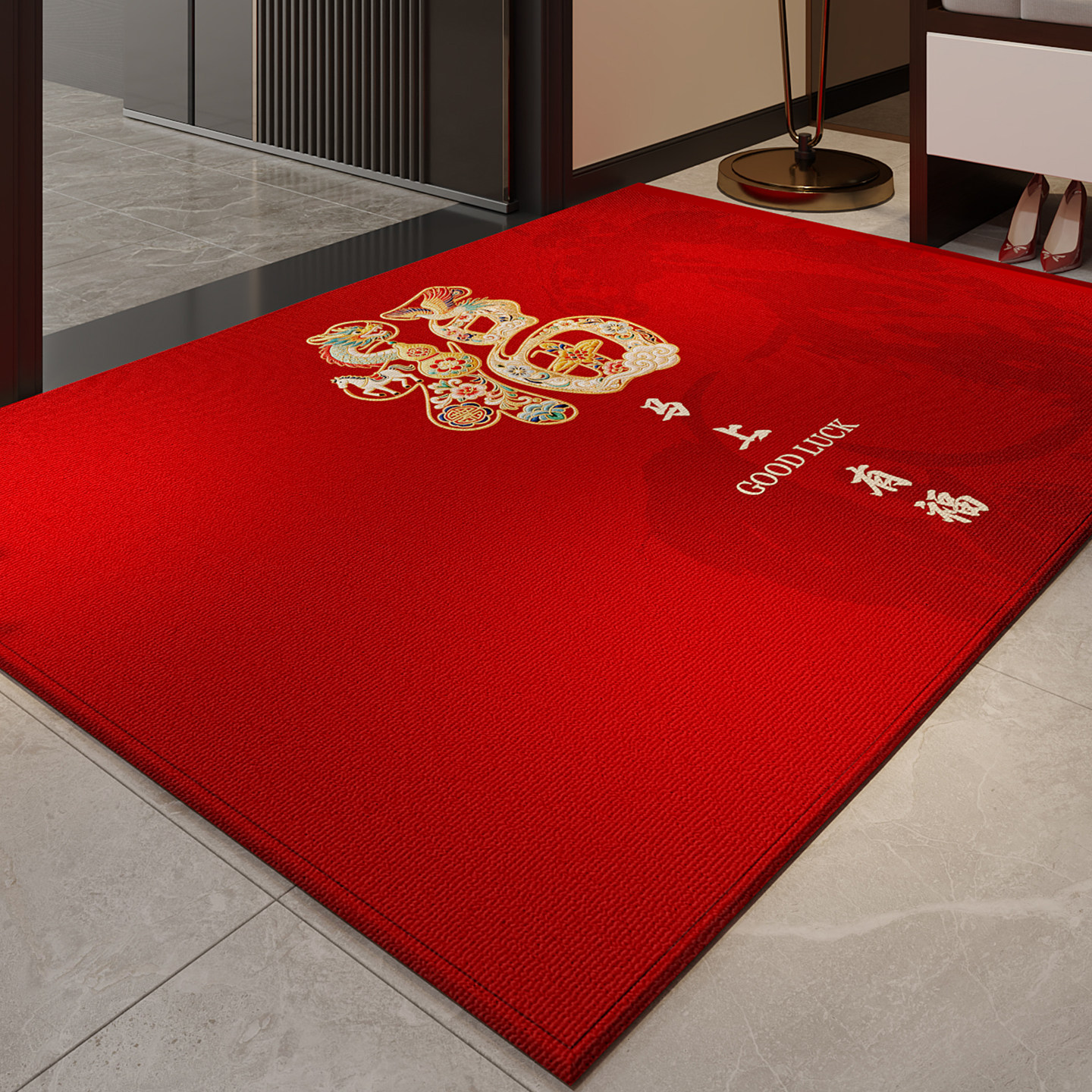 仿刺绣奢华红色地垫入户门垫防滑除尘耐磨耐脏喜庆玄关蹭脚垫地毯,居家布艺,入户地垫,淘宝优惠券,粉丝福利购,淘宝优惠卷