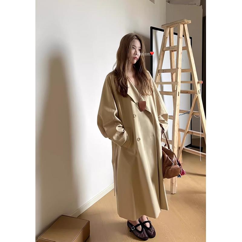 HEYGIRL黑哥 秀场风衣 插肩袖阔版慵懒天丝风衣女秋翻领长款外套