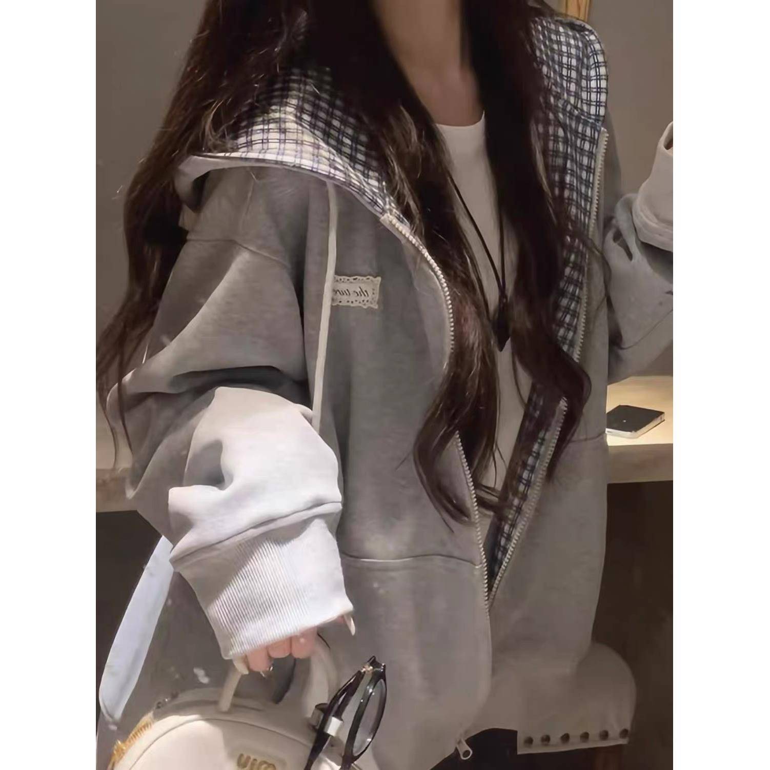 拼格大卫衣连帽外套女2025早秋新款情侣装宽松百搭慵懒风开衫上衣