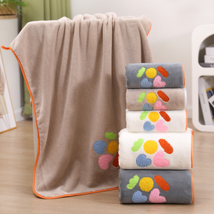 卡通珊瑚绒浴巾毛巾两件套加厚吸水速干不掉毛成人男女款家用洗澡