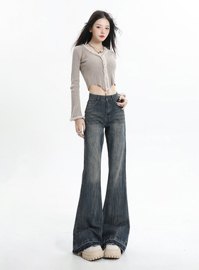 KRO美式复古微喇牛仔裤女2025新款马蹄裤高腰宽松显瘦辣妹喇叭裤