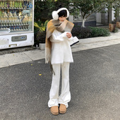 女 白色运动休闲裤 KRO辣妹慵懒百搭喇叭裤 2024秋冬垂感抽绳拖地裤