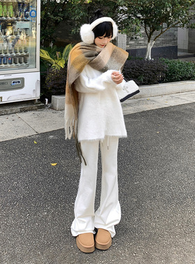 KRO辣妹慵懒百搭喇叭裤2024秋冬垂感抽绳拖地裤白色运动休闲裤女