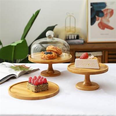 新款森系甜品台摆件展示架套装竹木质蛋糕托盘下午茶餐具点心架子
