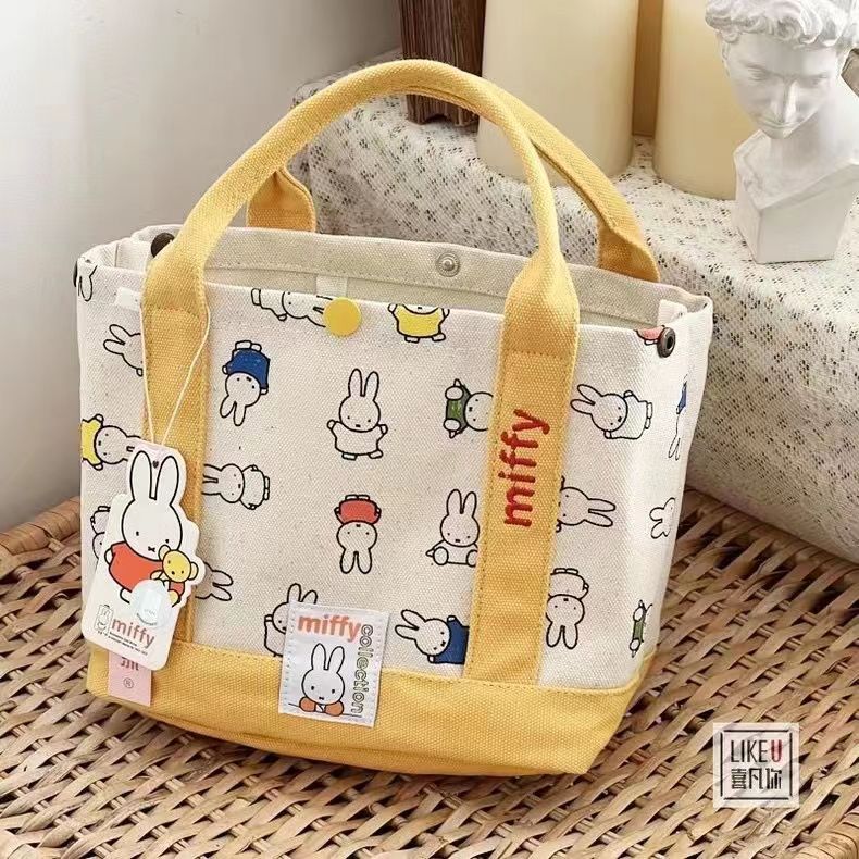 thumbnail for Cute rabbit embroidery Japanese cute canvas bag Bao Ma going out hand bag lunch bag office worker handbag girl