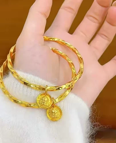 沙金亮面麻花财神手镯女仿真黄金实心首饰