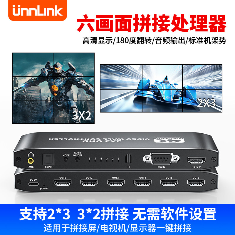 屏幕拼接器拼接屏分配器hdmi一进六出四出4K高清六个液晶电视显示