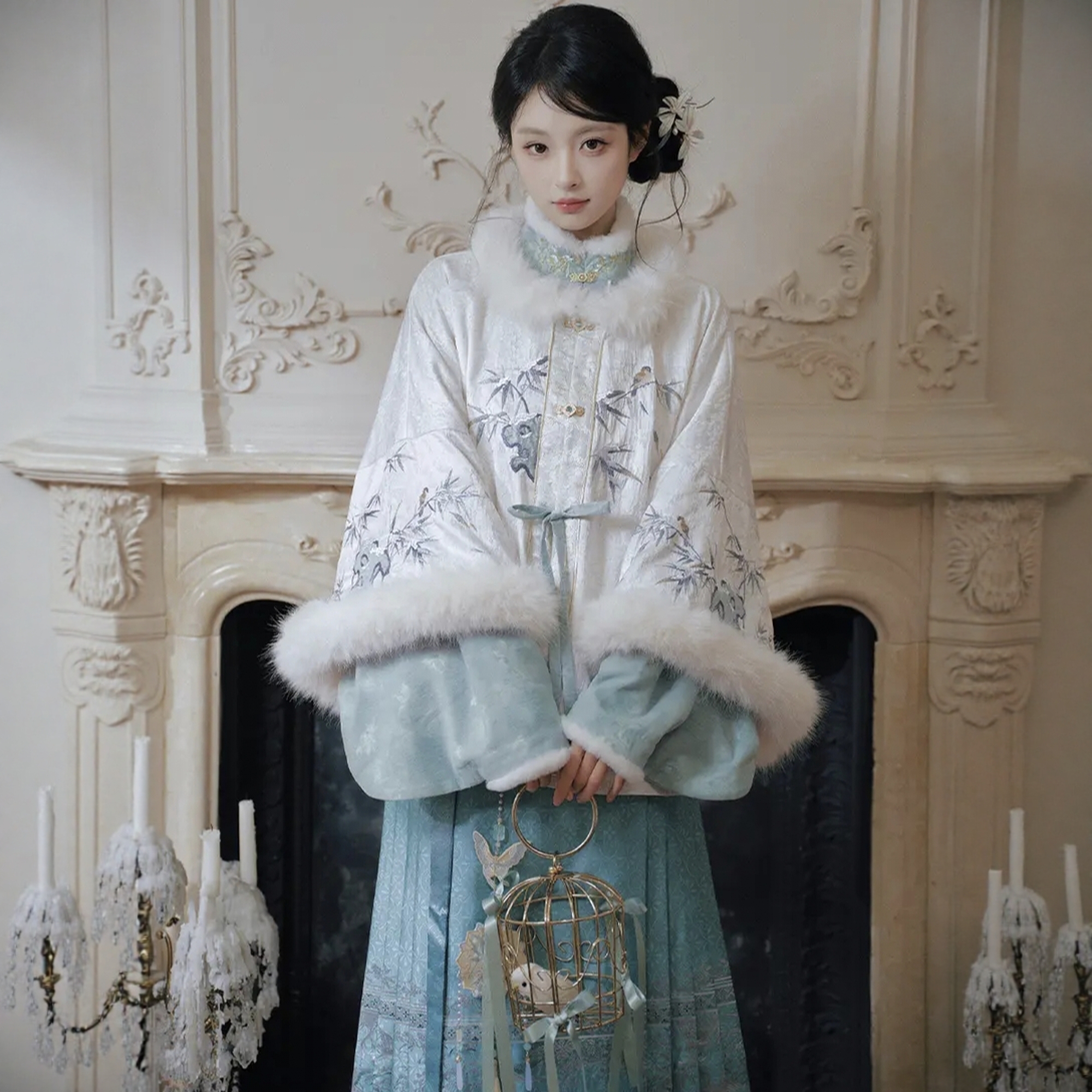 原创汉服女【七月夕-砚雪凝竹】明制加绒昭君袄马面裙套装冬季款