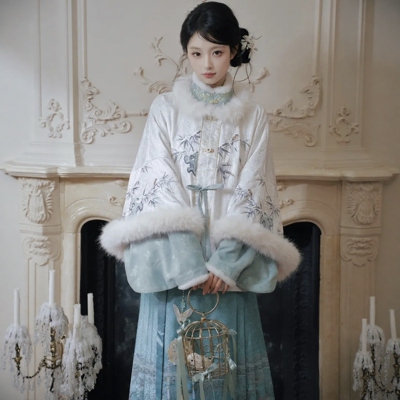 原创汉服女【七月夕-砚雪凝竹】明制加绒昭君袄马面裙套装冬季款