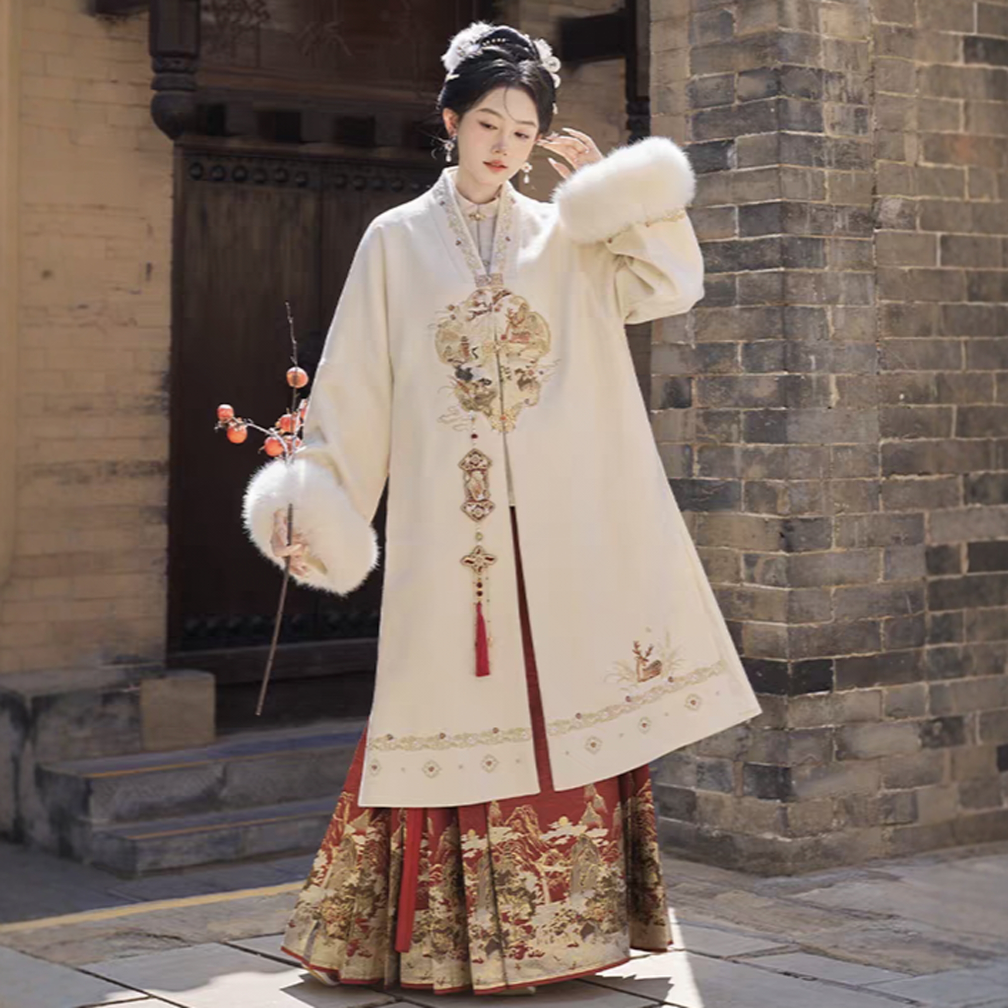 原创汉服女【七月夕-鹤别空山】明制加绒对襟长袄合领衫套装冬款