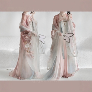 唐制刺绣大袖 春樱 衫 一片式 原创汉服女 齐胸襦裙套装 云间山泽