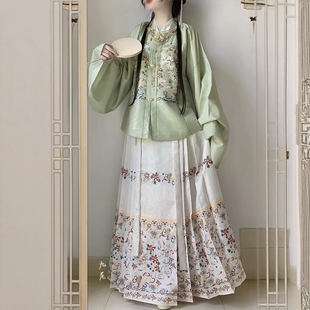 原创汉服女【白鹿】明制提花方领补服琵琶袖上衣马面裙套装秋冬款