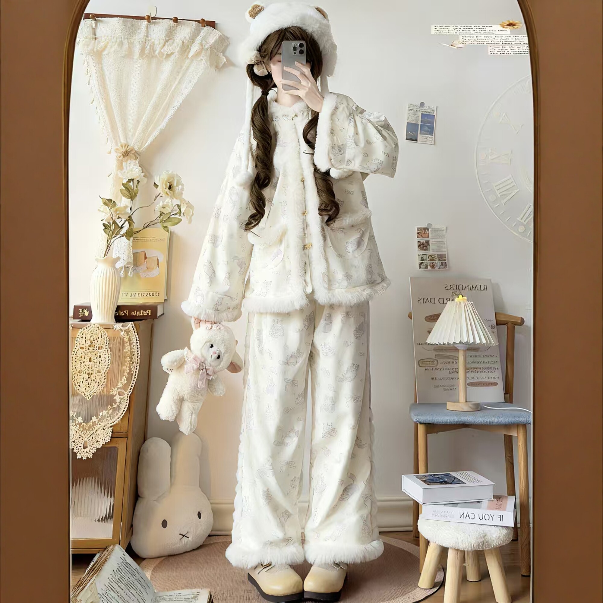 原创汉服女【绒绒猫】日常改良加绒加厚汉元素保暖睡衣秋冬季套装