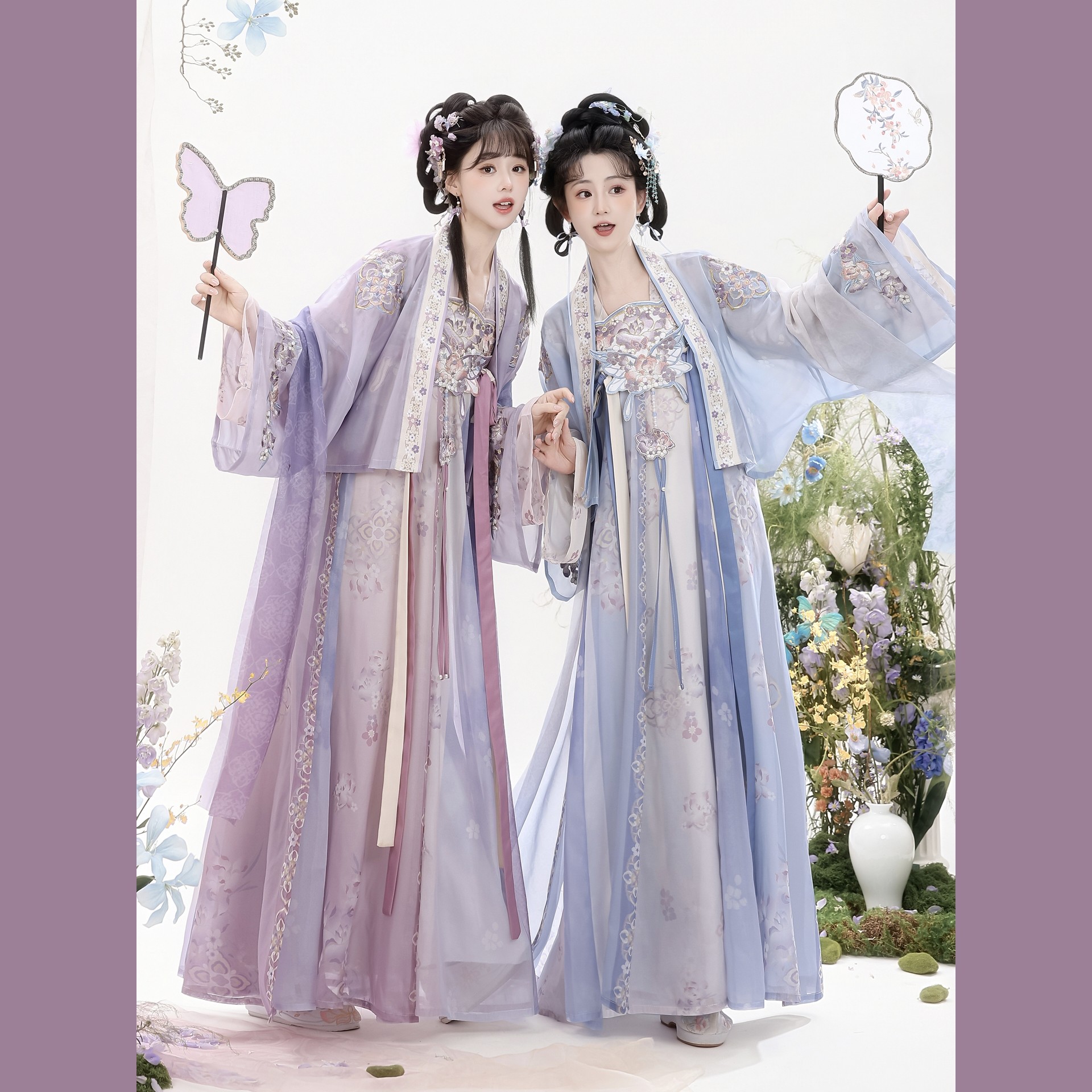 原创汉服女【双蝶】唐制刺绣法门寺披衫一片式齐胸破裙日常款套装